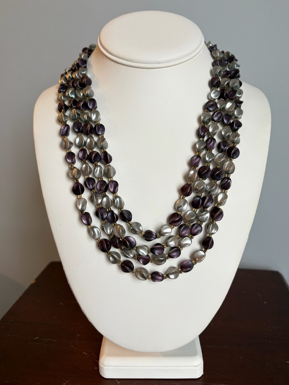 Vintage Multi-Strand Purple & Gray Bead Necklace
